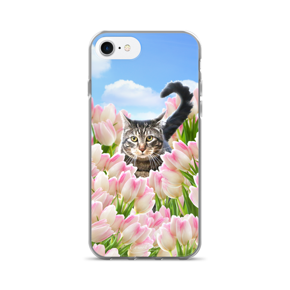 Tabby Tiptoe Through the Tulips iPhone Case