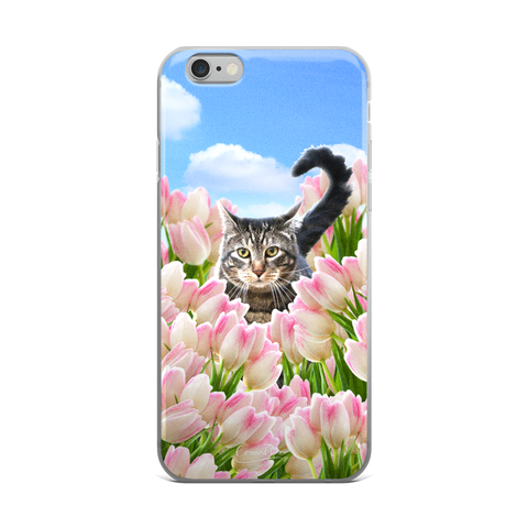 Tabby Tiptoe Through the Tulips iPhone Case